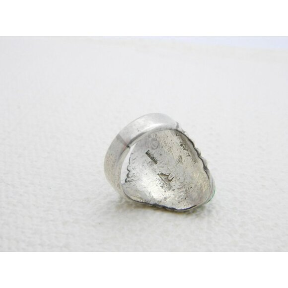 Navajo R Signed Designer Sterling Silver Heavy Coral Turquoise Ring 15g Size 9.5 - Picture 4 of 6